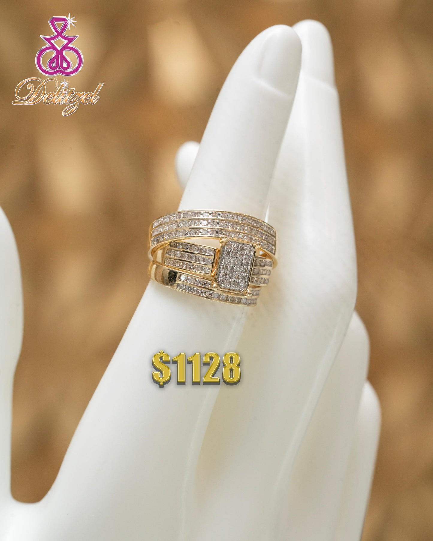 Gold Diamond Ring - Triple Band Style 38