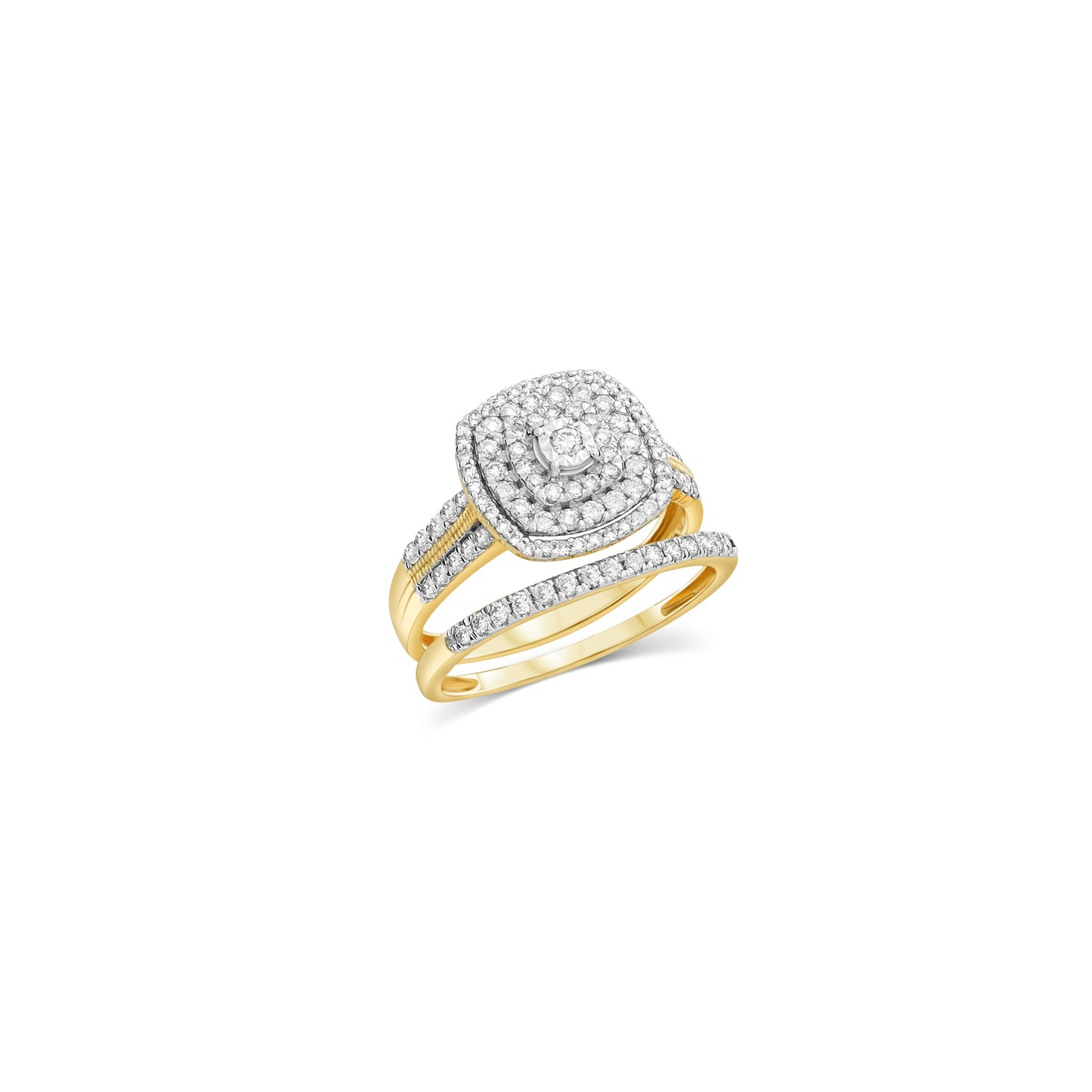 14K Yellow Gold Round Diamond Bridal Wedding Ring Set