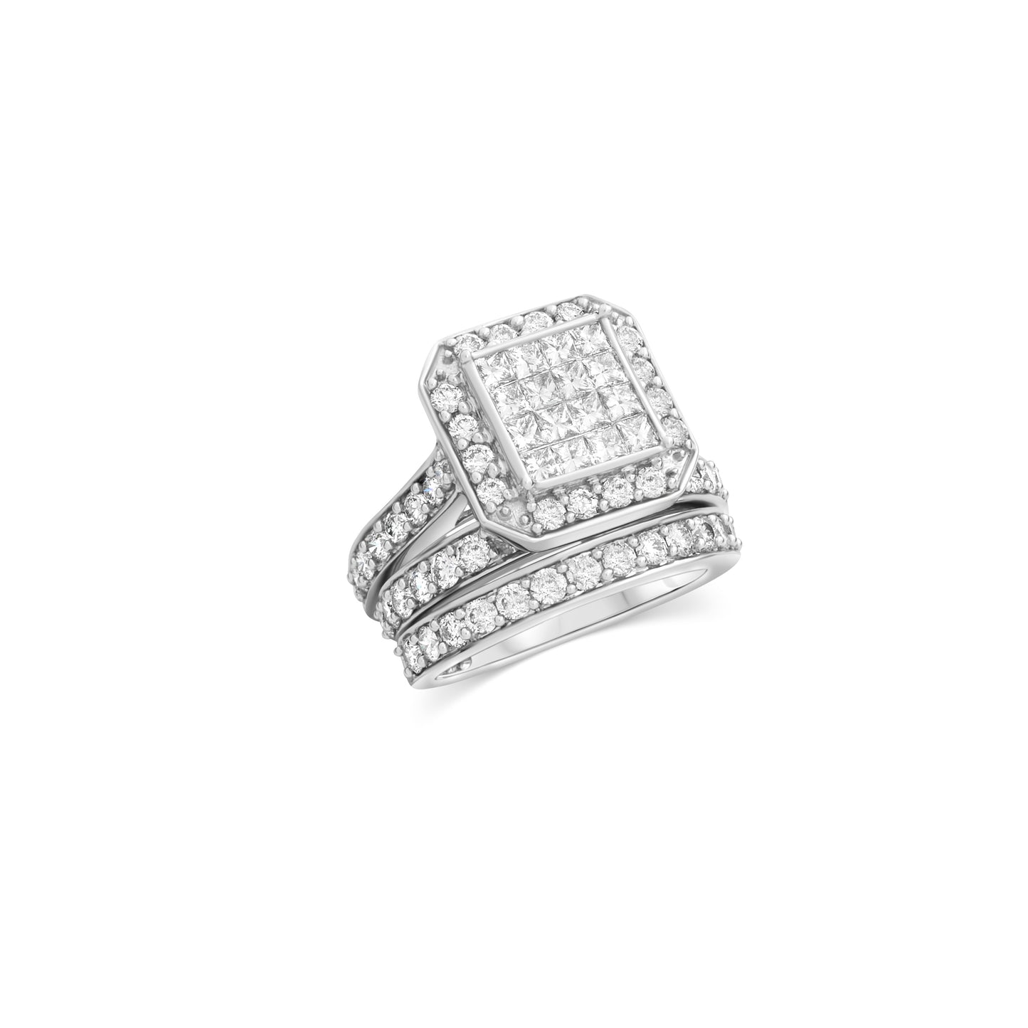 White Gold Engagement Ring Set In 14K Clustered Diamonds Princess Cut