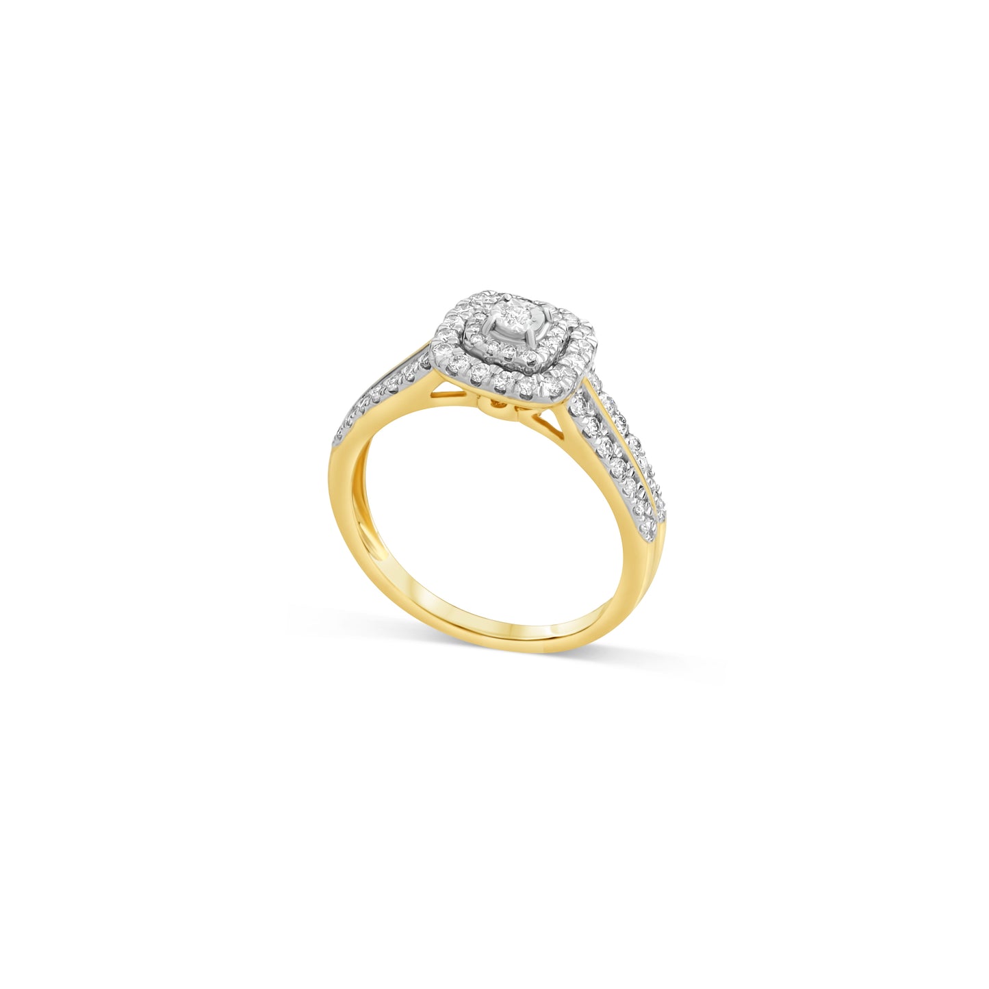 Diamond Cushion Shaped Frame Double Row Ring In 14K