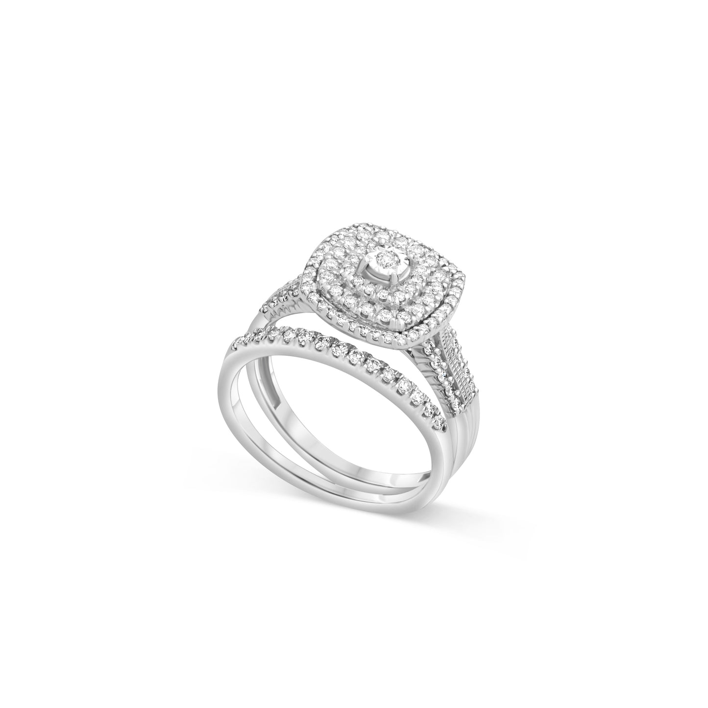 14K White Gold Cushion Outline Pave Engagement Ring