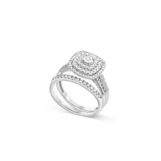 14K White Gold Cushion Outline Pave Engagement Ring