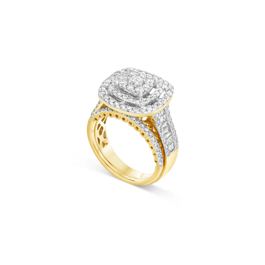 10K Yellow Gold Triple Cushion Frame Bridal Set