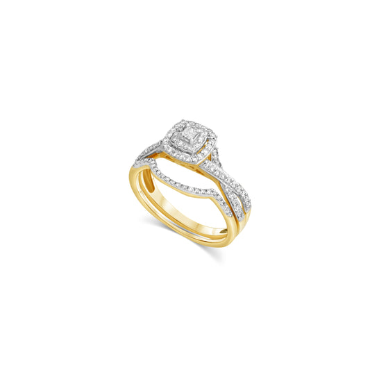 Bridal Ring Set Round Diamond 14K Yellow Gold