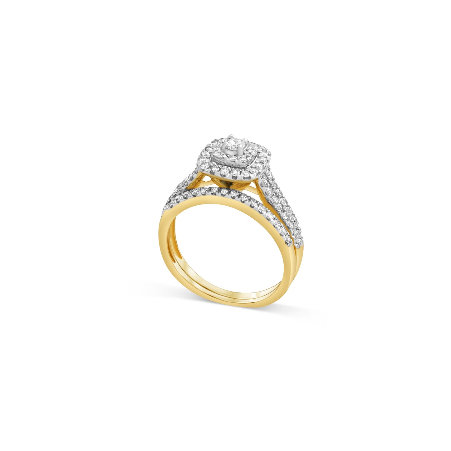 14K Yellow Gold Round White Diamond Cushion