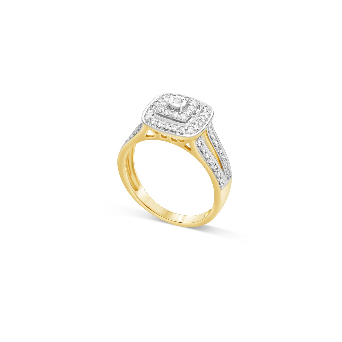 14K Yellow Gold Diamond Cushion Engagement Ring Round Cut