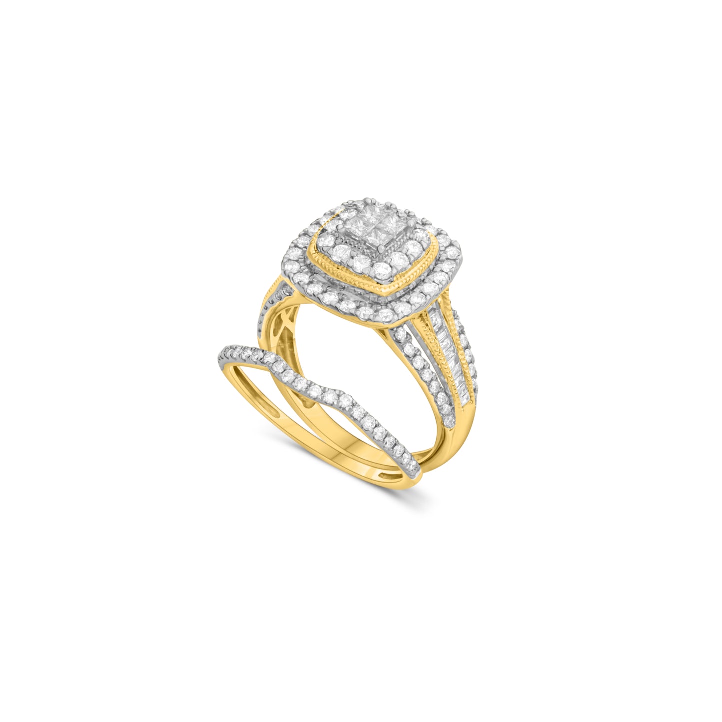 Bridal Set Yellow Gold 10K Multi Diamond Cushion Shaped