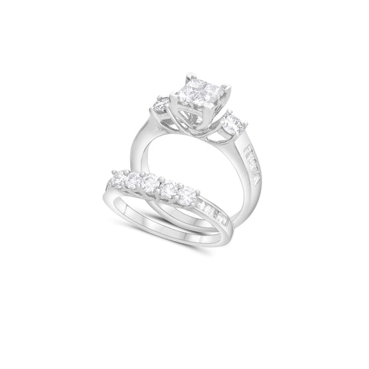 14K White Gold Princess Diamond Cluster Bridal Set