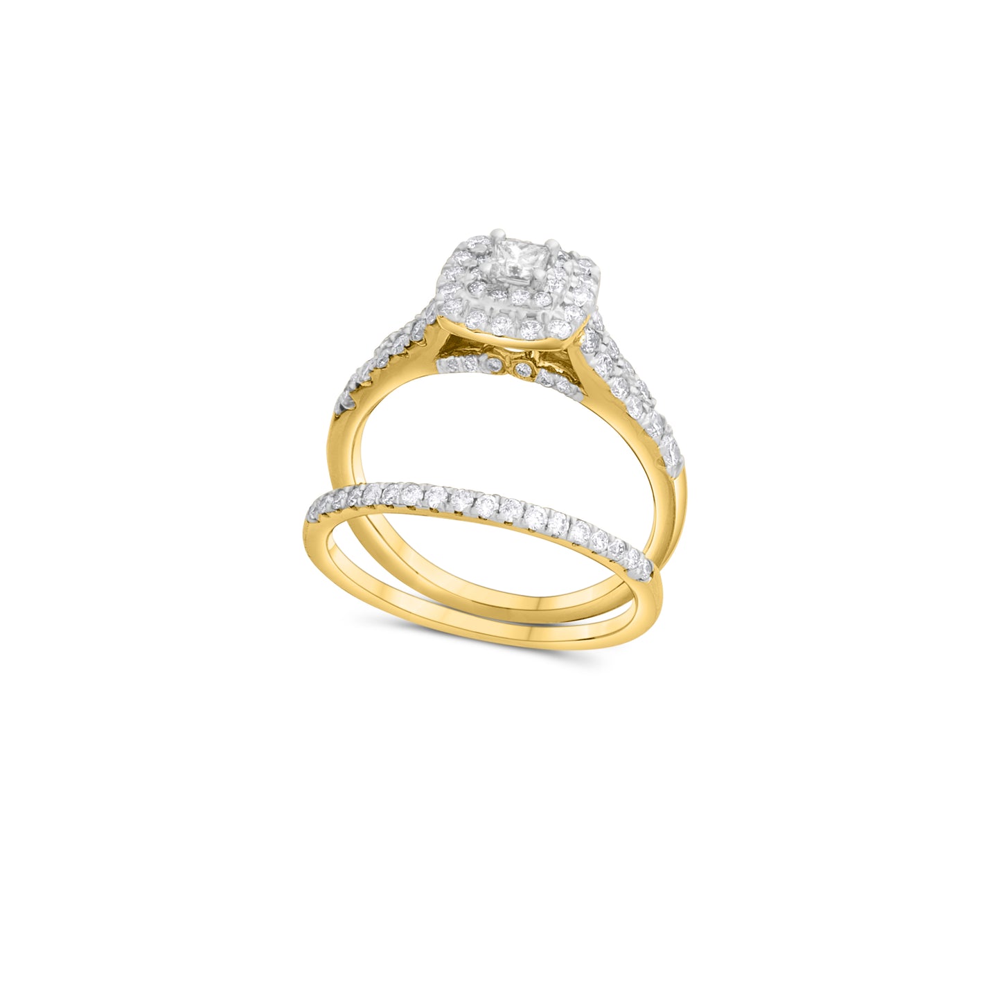 Double Halo Diamond Engagement Ring In Yellow Gold Set