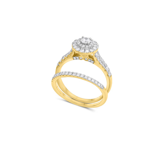 Round Diamond Double Halo Bridal Set In Yellow Gold