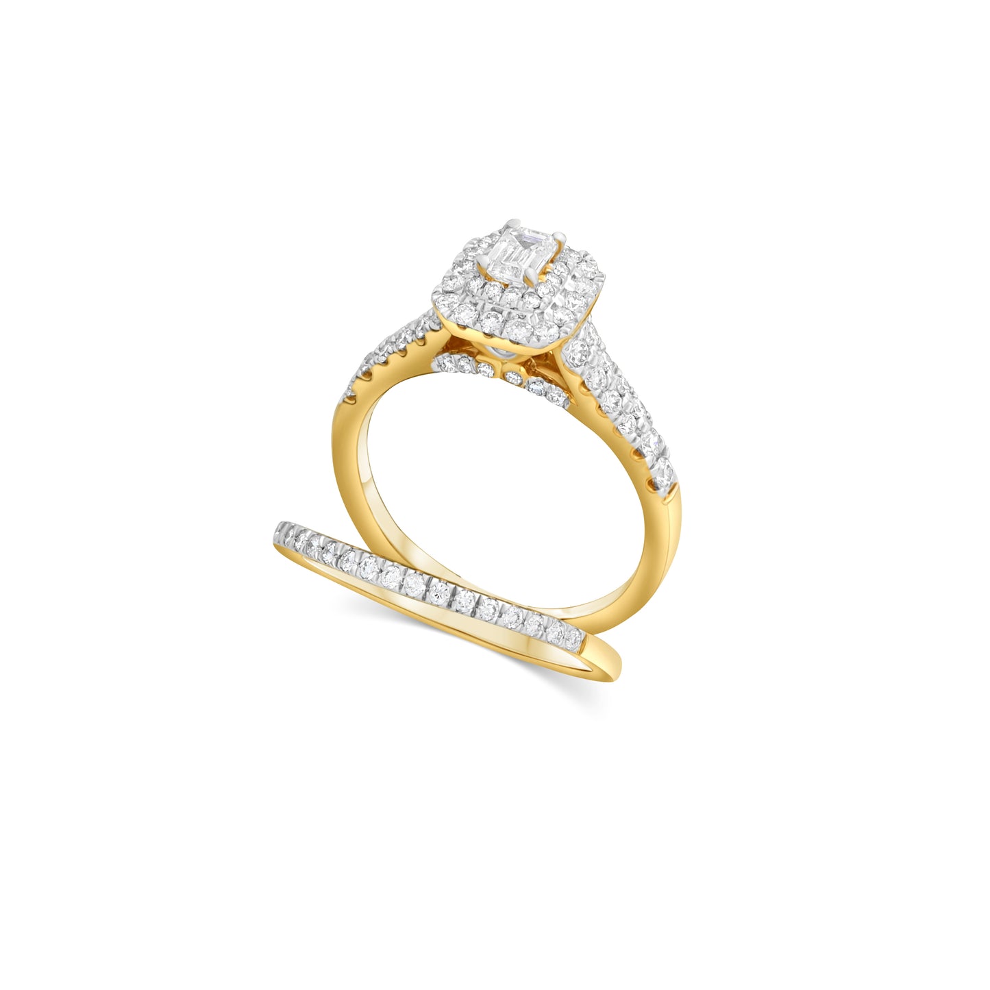 Diamond Ring Bridal Set Emerald Cut Double Halo