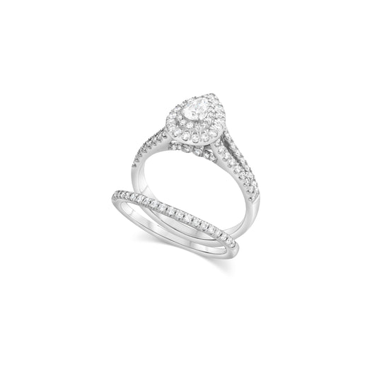 Pear White Diamond Ring Double Halo