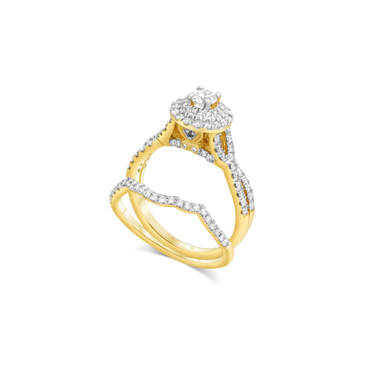 Bridal Set Double Halo Yellow Gold