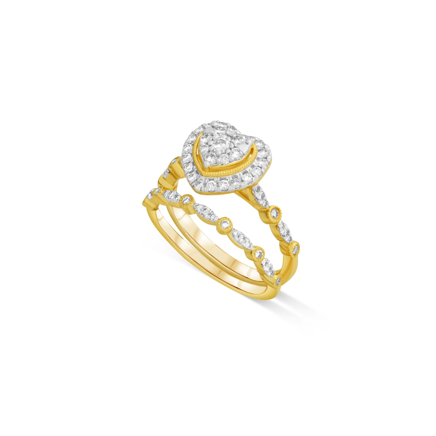 Gold Heart Ring Set Bridal