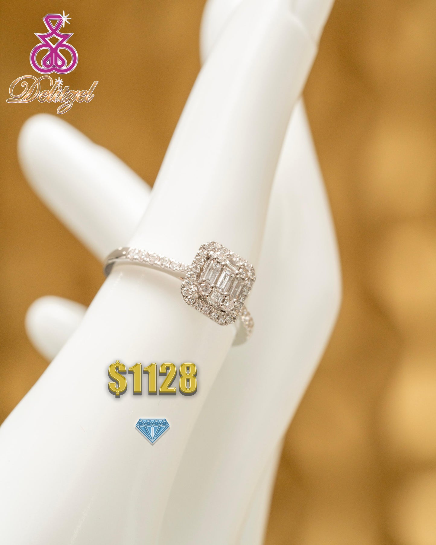 Siver Diamond Ring - Square Style 46