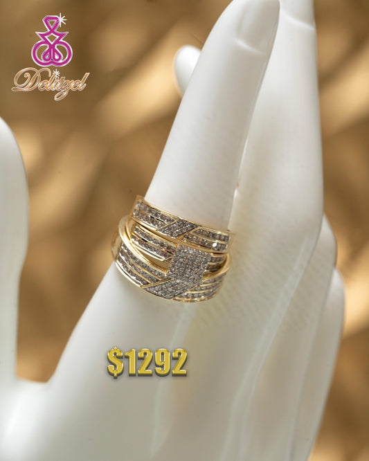 Gold Diamond Ring - Triple Band Style 3