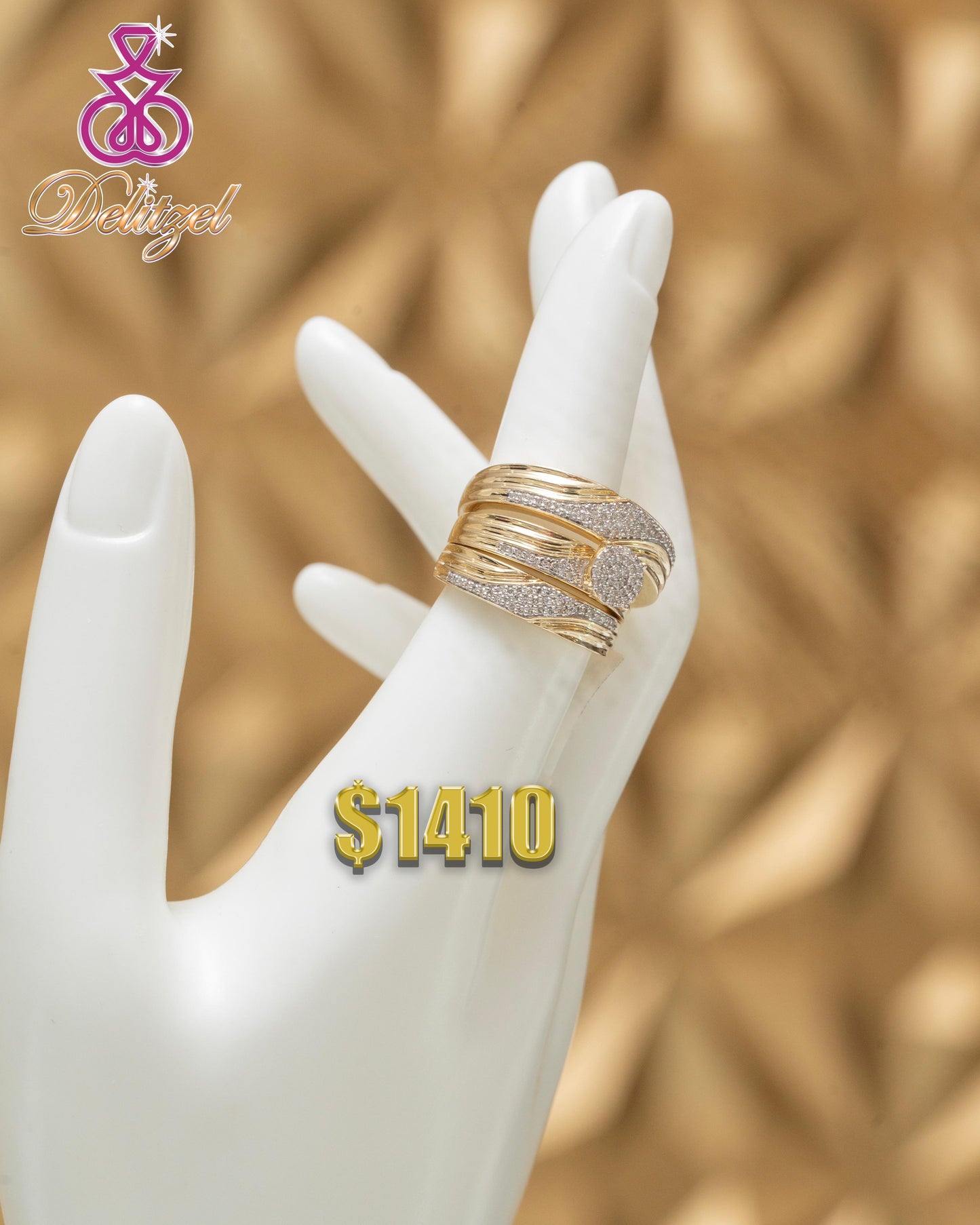 Gold Diamond Ring - Triple Band Style 5