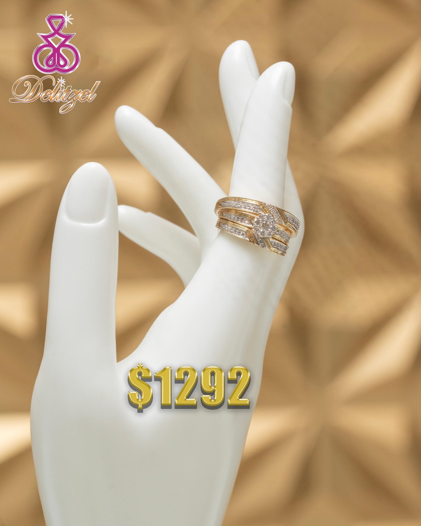 Gold Diamond Ring - Triple Band Style 6