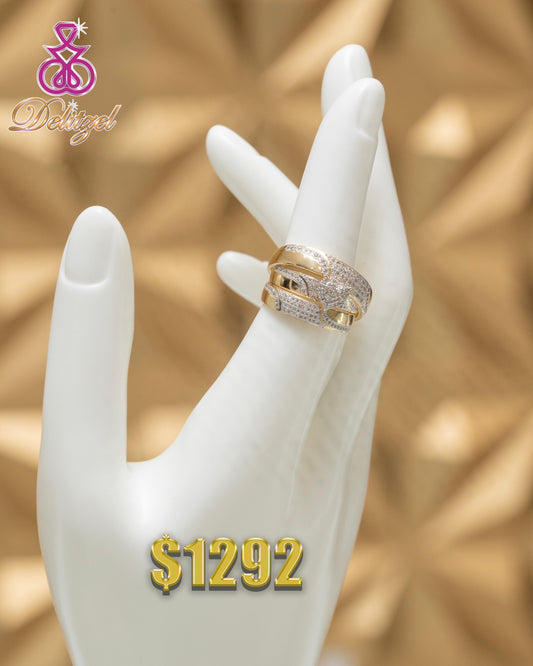 Gold Diamond Ring - Triple Band & Heart Style 7