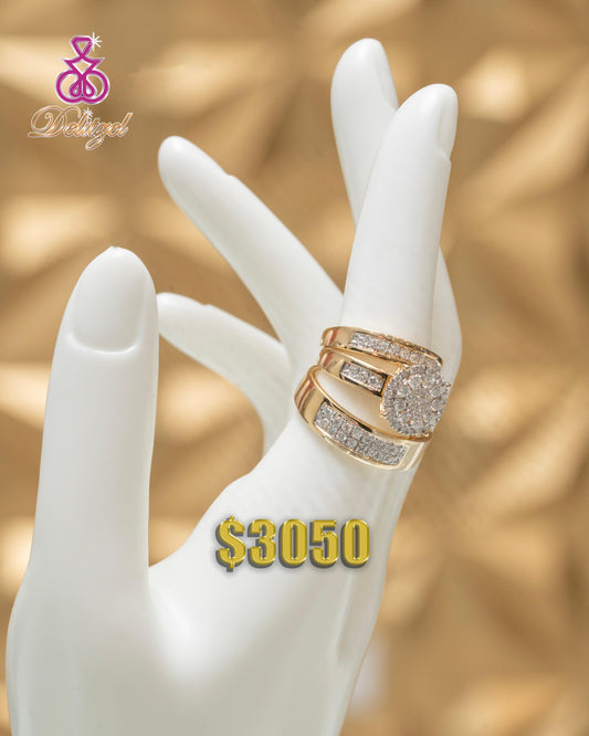 Gold Diamond Ring - Triple Band Style 8