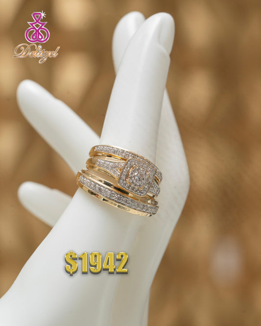 Gold Diamond Ring - Triple Band Style 37