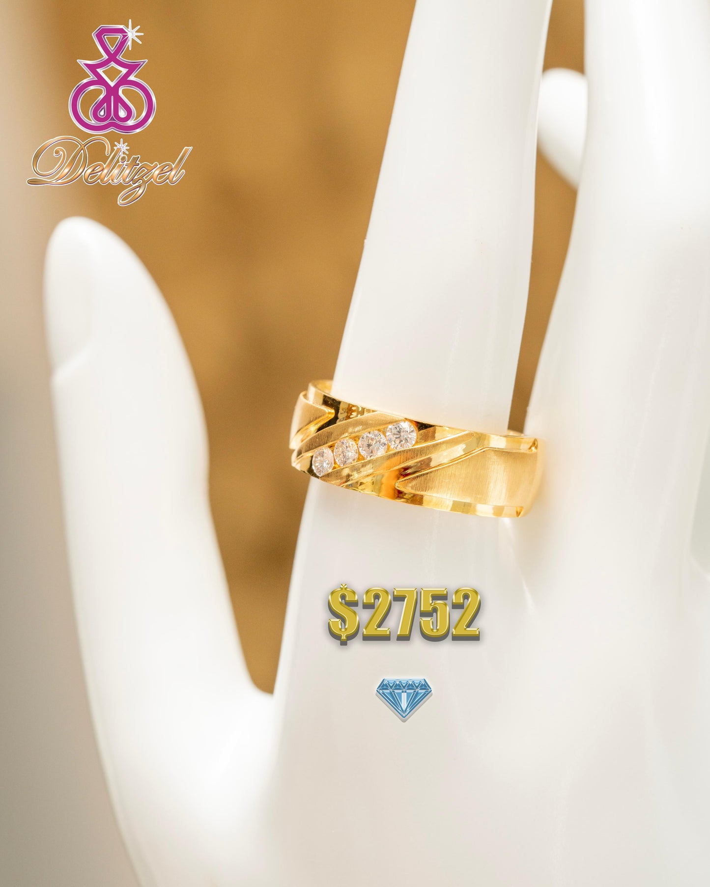 Gold Diamond Ring - Inline Rocks Style 47